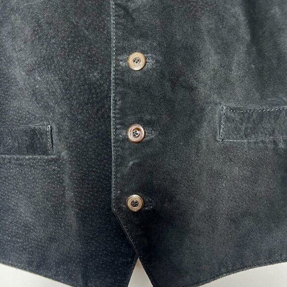 Dual Control VTG Suede Leather Vest Waistcoat Medium Black Western Biker Cowboy - Picture 4 of 8